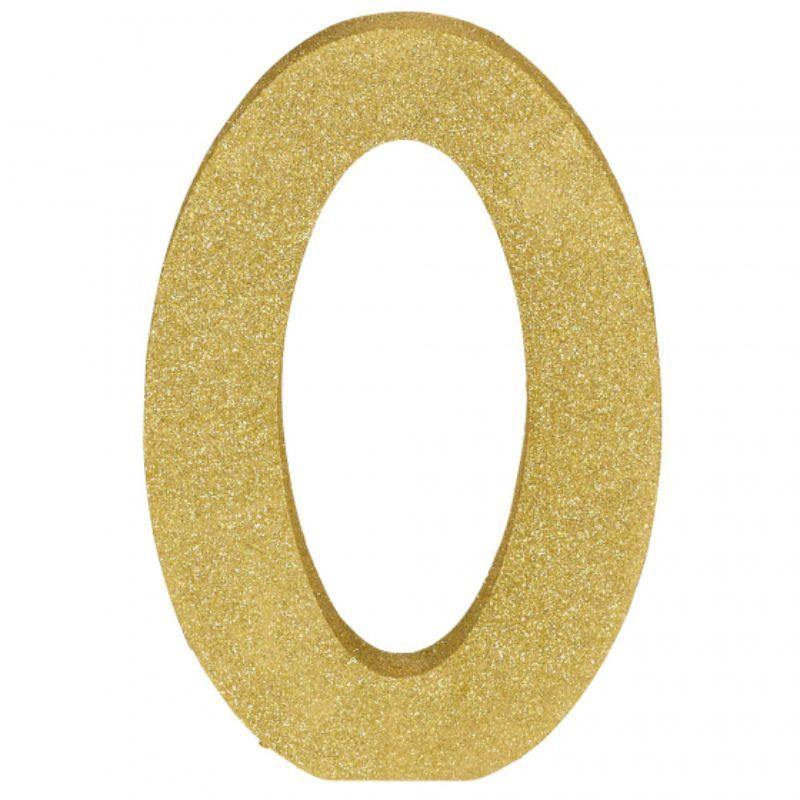 Gold Glitter Number 0 MDF Decoration - 22cm x 18cm x 2.5cm - The Base Warehouse