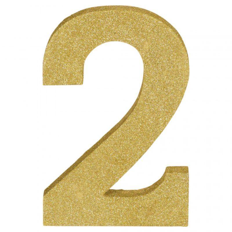 Gold Glitter Number 2 MDF Decoration - 22cm x 18cm x 2.5cm - The Base Warehouse