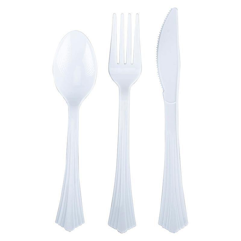 48 Pack Disposable Plastic Cutlery Set - 16 x Forks, Kives & Spoons - The Base Warehouse