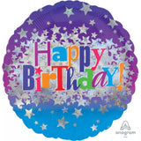Load image into Gallery viewer, Holographic Happy Birthday Bright Stars Foil Balloon - 45cm
