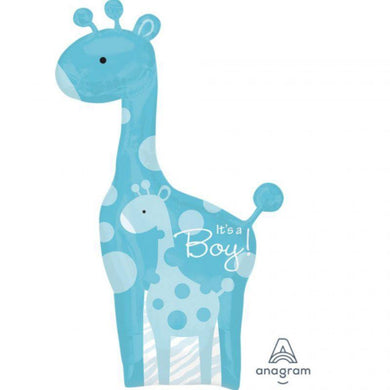 Baby Boy Blue Giraffe Foil Balloon - 64cm x 107cm - The Base Warehouse