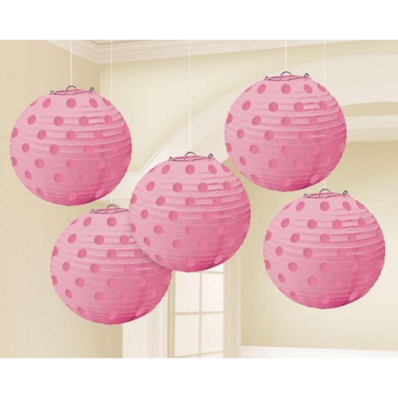 5 Pack New Pink Mini Paper Lanterns - 12.7cm - The Base Warehouse