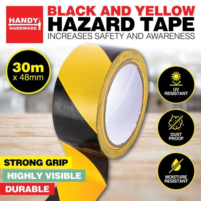 Black & Yellow Hazard Tape - 48mm x 30m