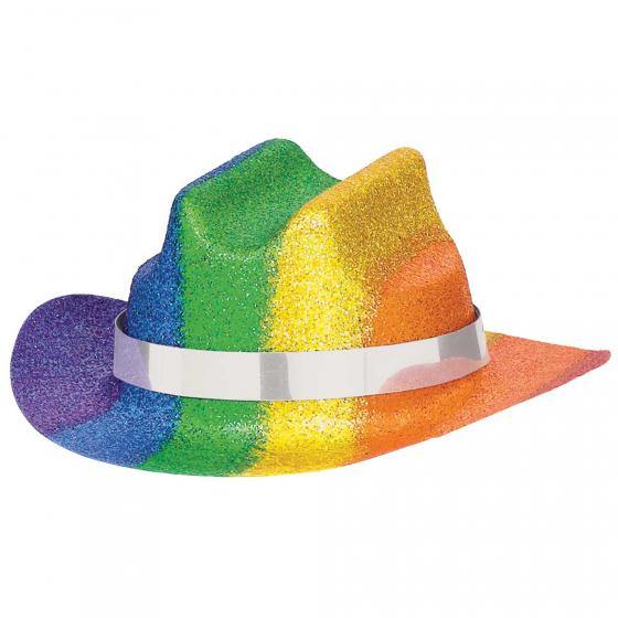 Mini Rainbow Glitter Plastic Cowboy Hat - 5cm x 12cm - The Base Warehouse