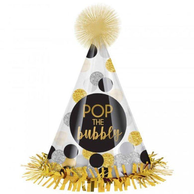 White Pop The Bubbly Cone Hat with Pom Poms - 26cm - The Base Warehouse