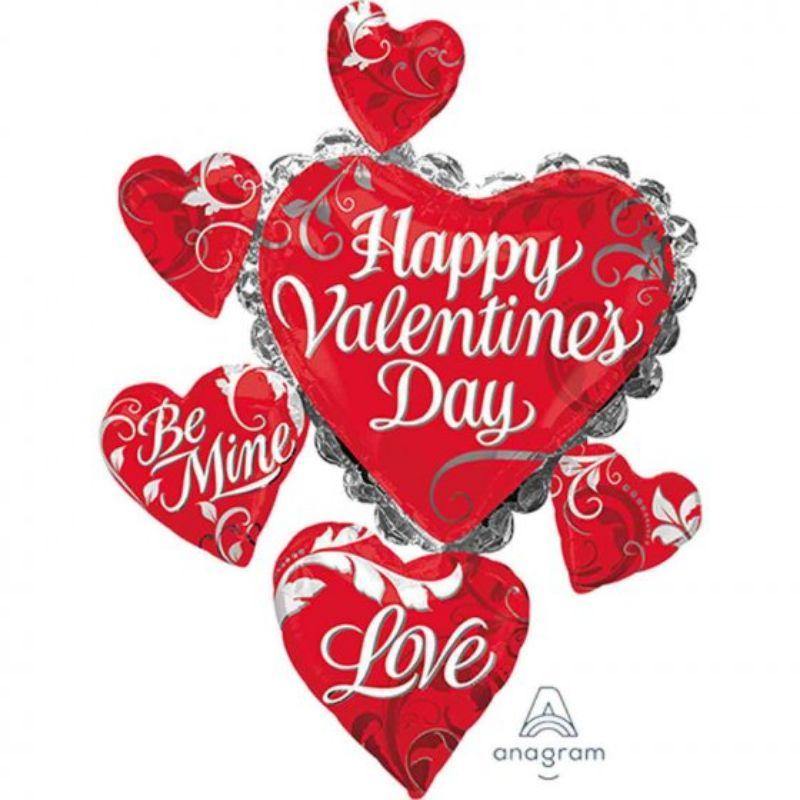 SuperShape Happy Valentines Day Cluster Foil Balloon - 86cm x 71cm - The Base Warehouse
