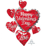 Load image into Gallery viewer, SuperShape Happy Valentines Day Cluster Foil Balloon - 86cm x 71cm - The Base Warehouse

