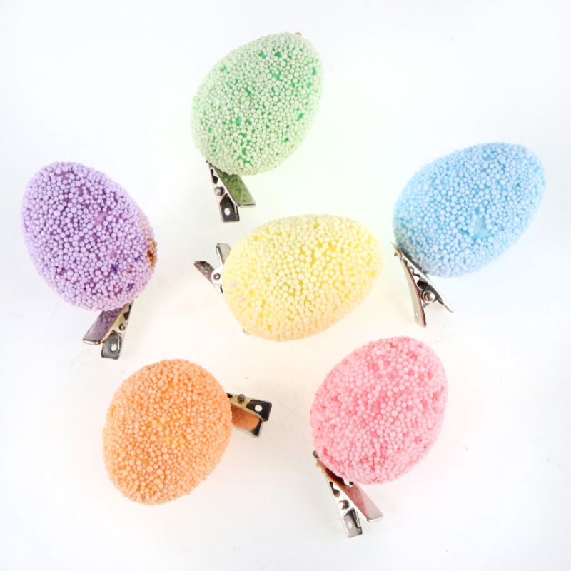 6 Pack Polystyrene Decorative Easter Eggs with Clip - 5cm x 3.5cm