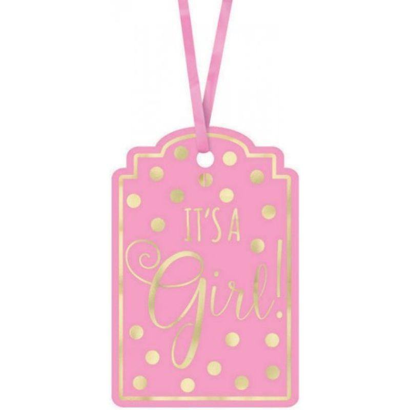 25 Pack Baby Shower Pink Paper Tags - 7.6cm x 6.3cm - The Base Warehouse