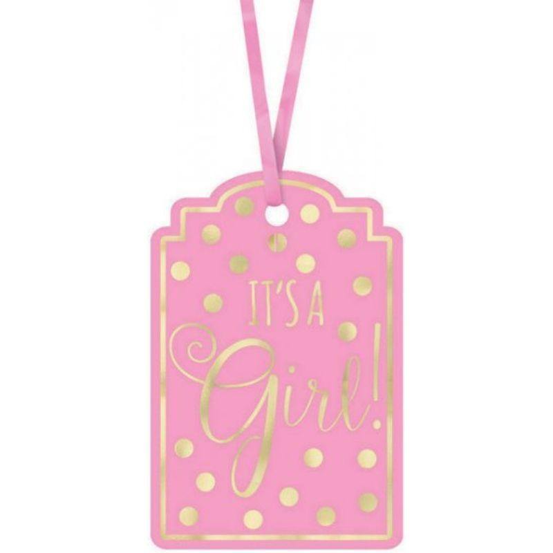 25 Pack Baby Shower Pink Paper Tags - 7.6cm x 6.3cm - The Base Warehouse