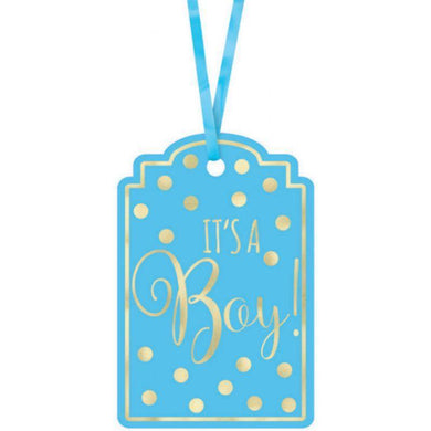 25 Pack Its a Boy Blue Paper Tags - 7.6cm x 6.3cm - The Base Warehouse