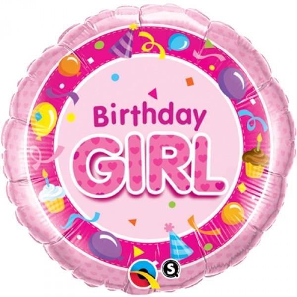 Pink Birthday Girl Round Foil Balloon