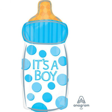 Blue Baby Bottle Its a Boy Foil Balloon - 25cm x 58cm - The Base Warehouse