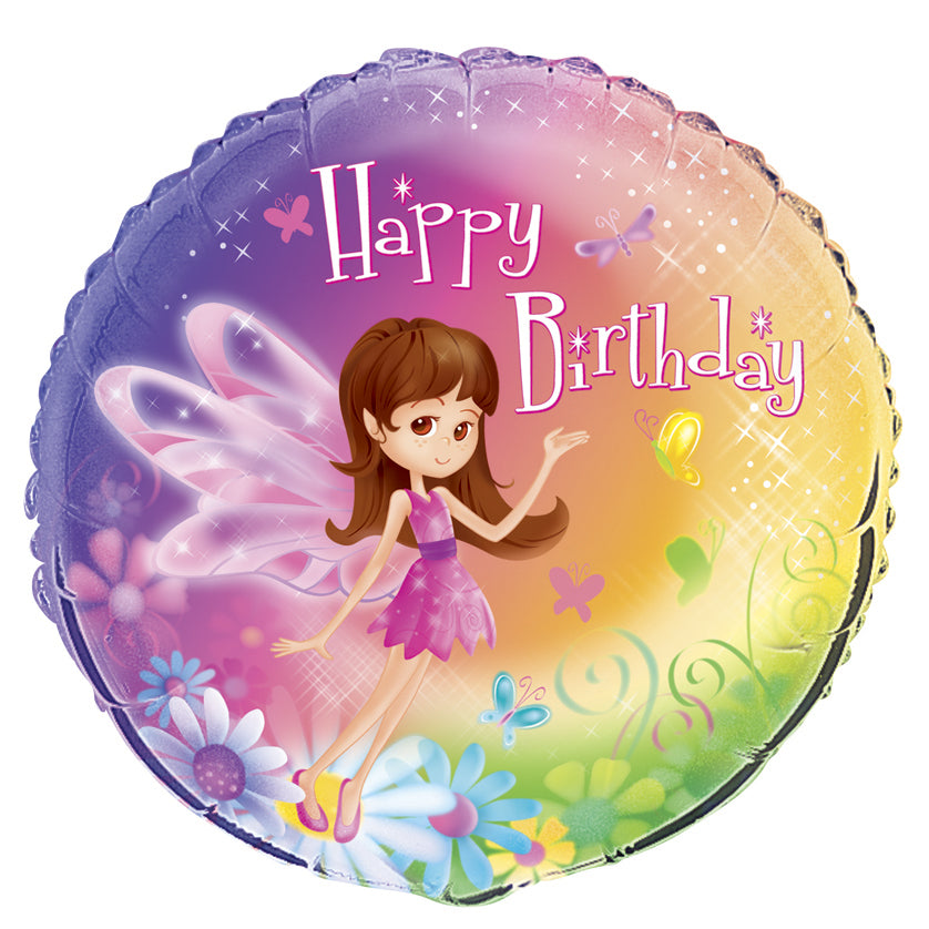 Happy Birthday Fairy Whimsy Round Foil Balloon - 45cm