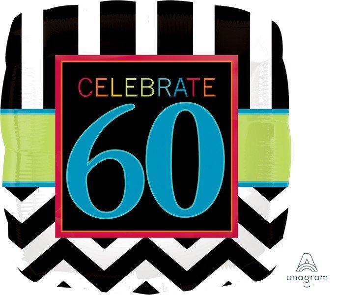 60 Celebration Square Foil Balloon - 45cm - The Base Warehouse
