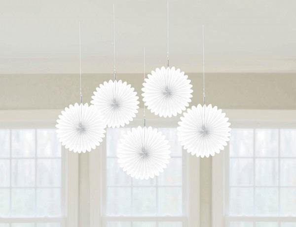 5 Pack Frosty White Mini Fan Hanging Deocrations - The Base Warehouse