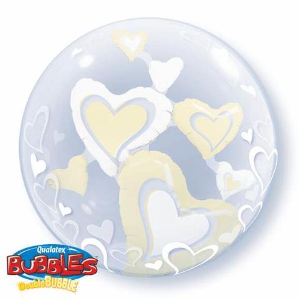 White & Ivory Floating Hearts Bubble Balloon - 61cm - The Base Warehouse