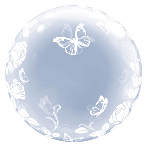 Elegant Roses And Butterflies Bubble Balloon - 60cm - The Base Warehouse