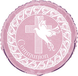 Load image into Gallery viewer, Pink Dove Cross Communion Round Foil Balloon - 45cm - The Base Warehouse
