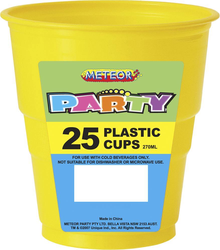 25 Pack Sunflower Yellow Plastic Cups - 270ml - The Base Warehouse