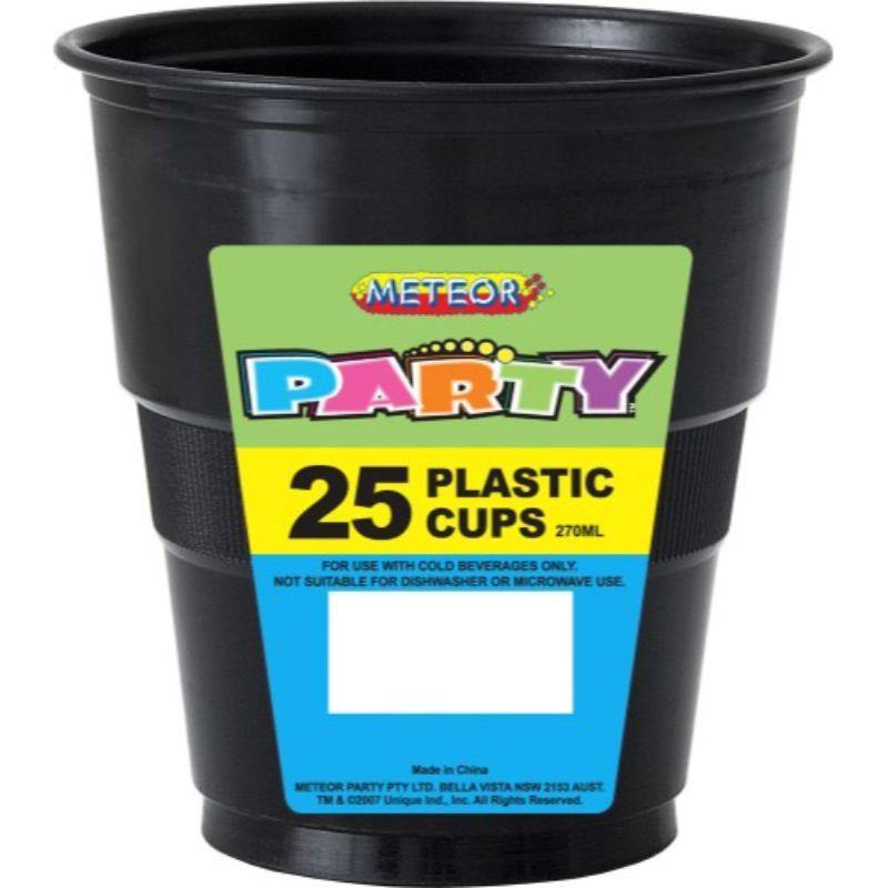25 Pack Midnight Black Plastic Cups - 270ml