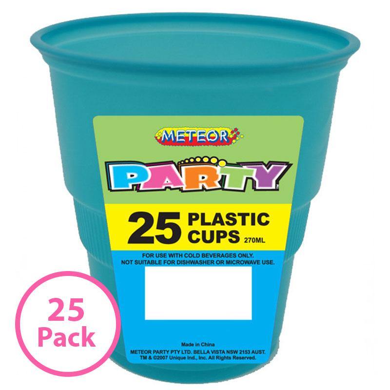 25 Pack Caribbean Teal Plastic Cups - 270ml