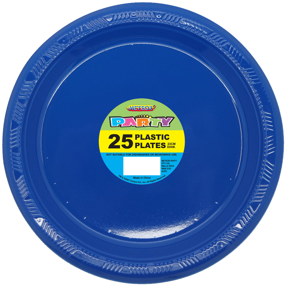 25 Pack Royal Blue Plastic Plates - 23cm