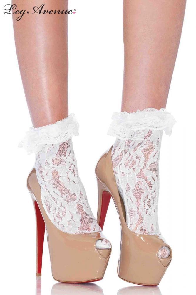 Womens White Ruffled Lace Anklet - The Base Warehouse