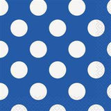 Load image into Gallery viewer, 16 Pack Royal Blue Polka Dot Beverage Napkins - 25.4cm x 25.4cm - The Base Warehouse
