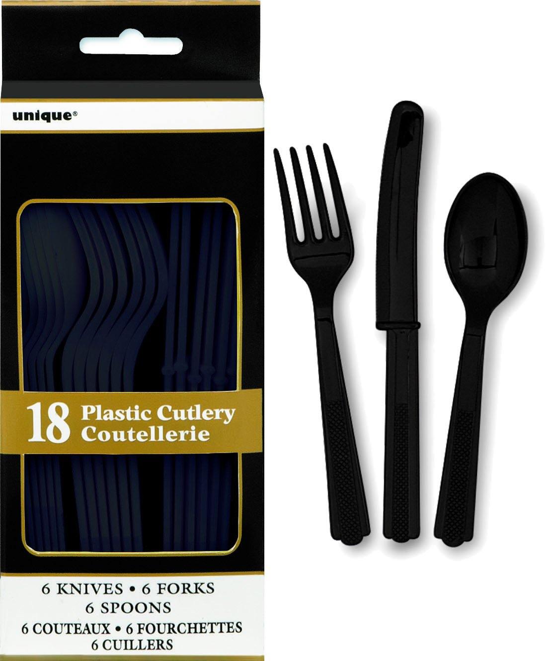18 Pack Midnight Black Assorted Cutlery - 6 Knives 6 Forks 6 Spoons - The Base Warehouse