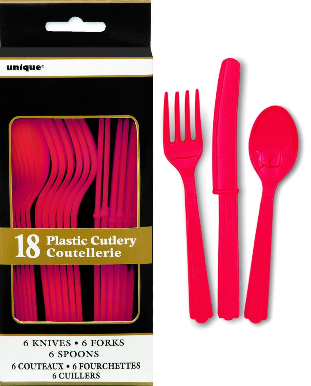 18 Pack Ruby Red Assorted Cutlery - 6 Knives 6 Forks 6 Spoons - The Base Warehouse