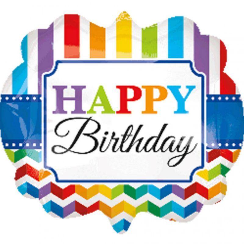 Happy Birthday Bright Stripe and Chevron Foil Balloon - 63cm x 55cm - The Base Warehouse
