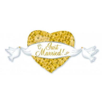 Just Married Heart & Doves Foil Balloon - 53cm x 104cm - The Base Warehouse