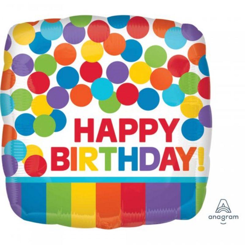 Primary Rainbow Happy Birthday Foil Balloon - 45cm