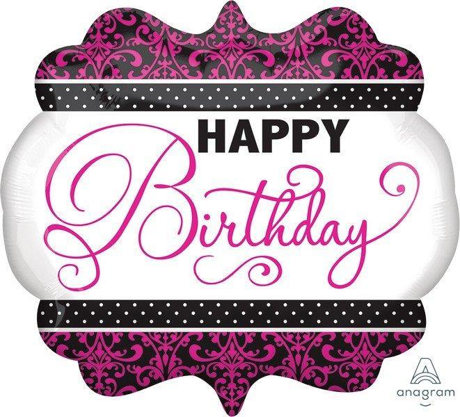 SuperShape Pink, Black & White HBD Foil Balloon - 63cm x 55cm - The Base Warehouse