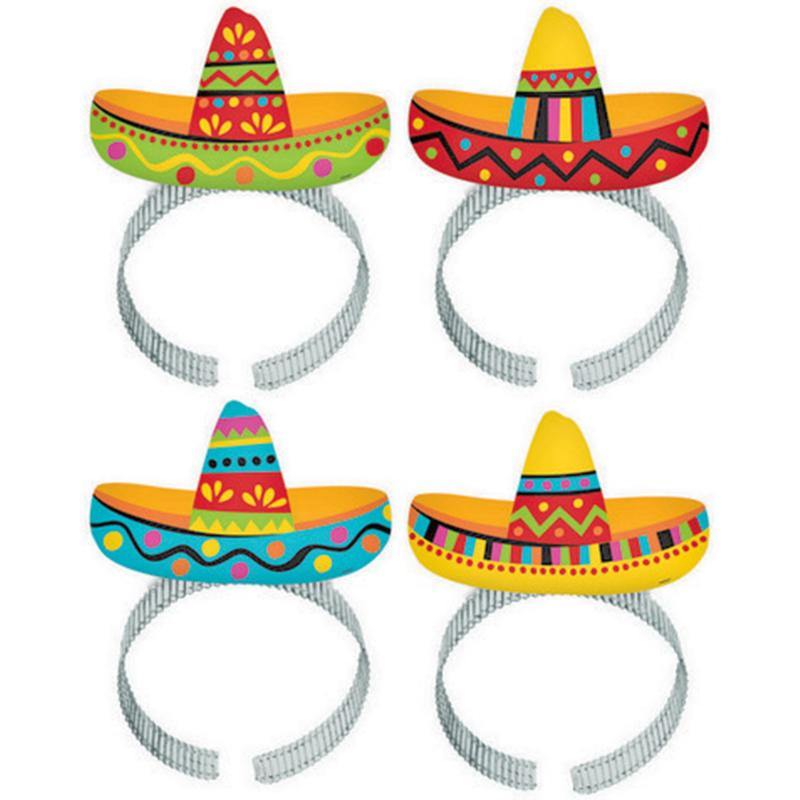 8 Pack Cardboard Fiesta Sombrero Headbands - The Base Warehouse