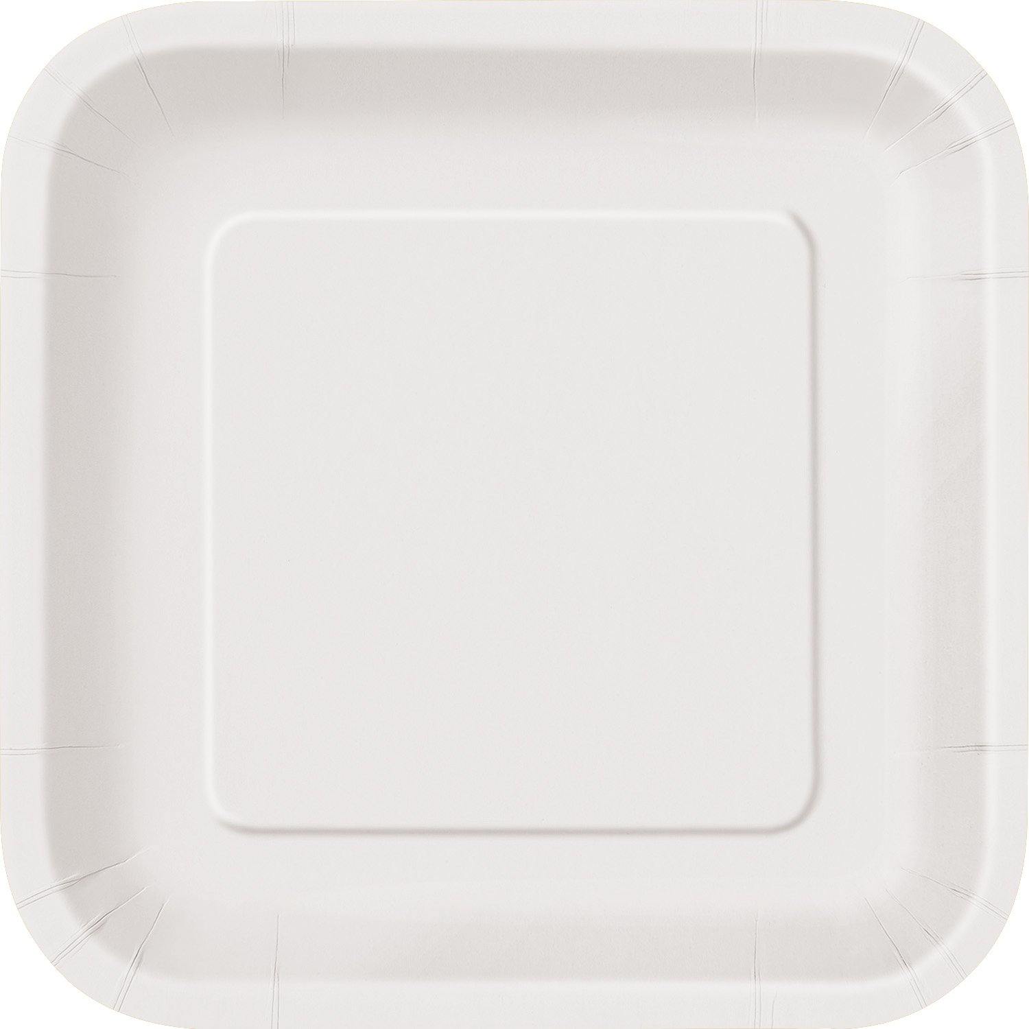 14 Pack Bright White Square Paper Plates - 22.2 cm - The Base Warehouse