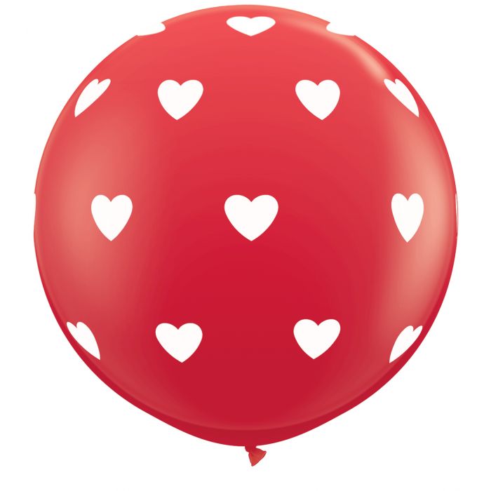 Red Polka Hearts Qualatex Latex Balloon - 90cm