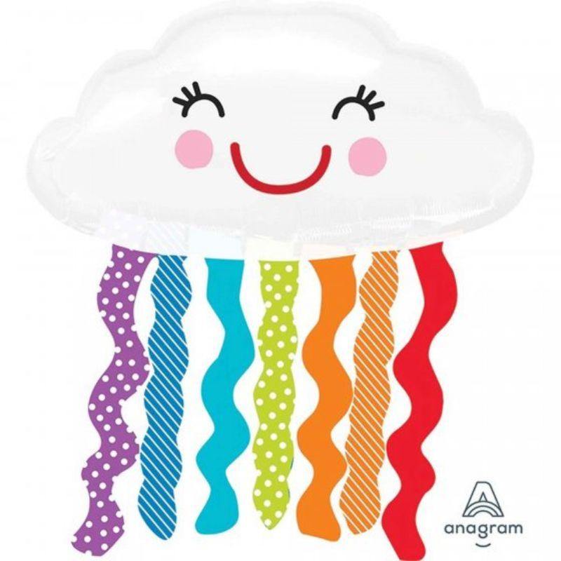 Rainbow Smiling Cloud Foil Balloon - 76cm x 45cm - The Base Warehouse