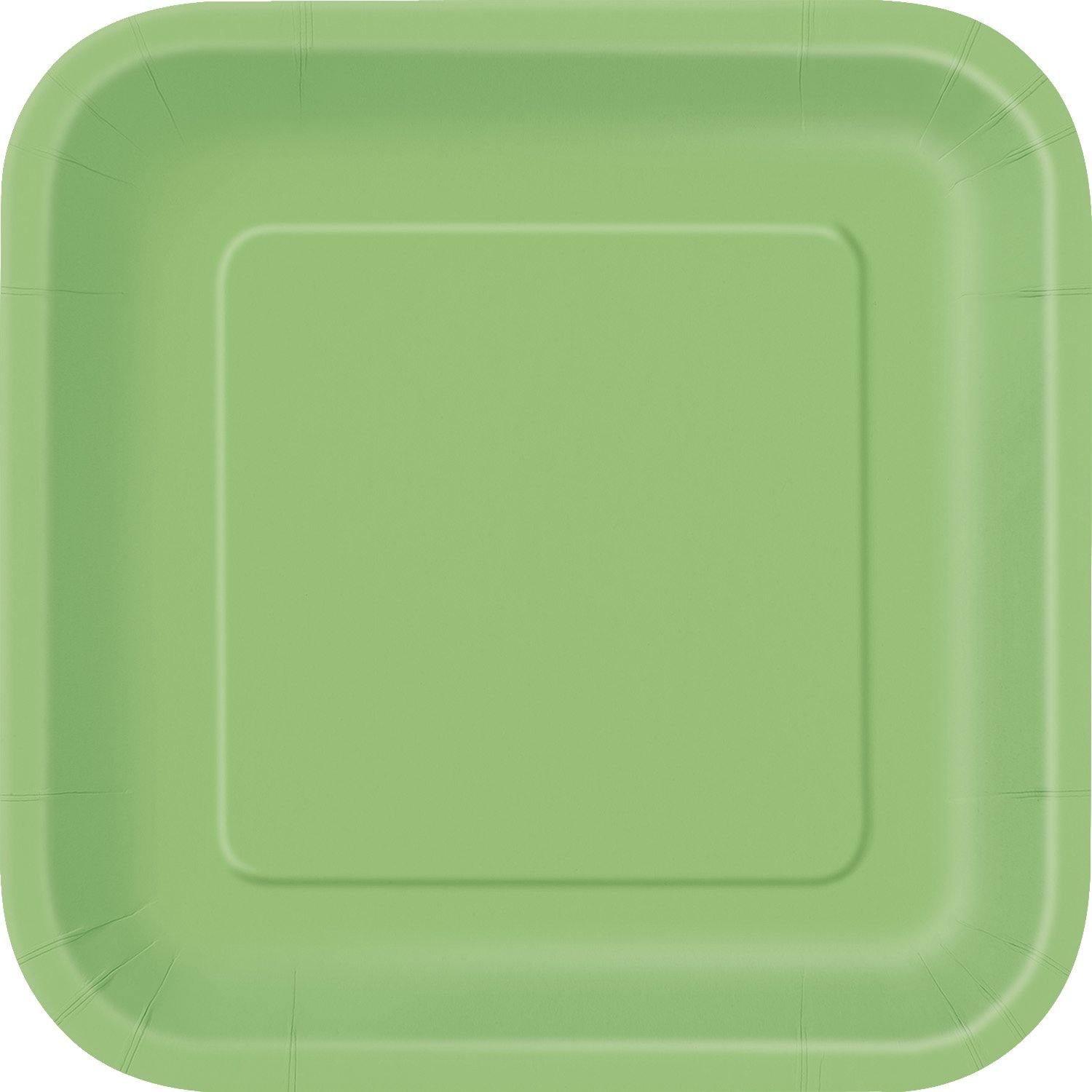 14 Pack Lime Green Square Paper Plates - 23cm - The Base Warehouse