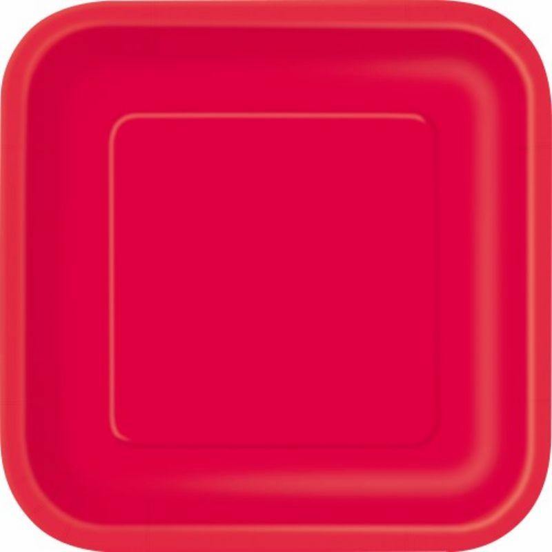 14 Pack Ruby Red Square Paper Plates - 23cm - The Base Warehouse