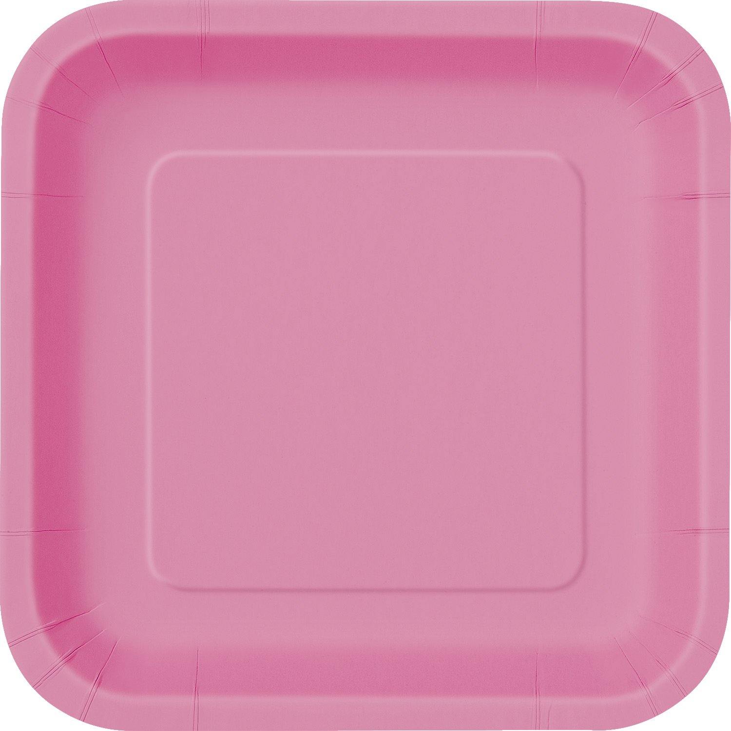 16 Pack Hot Pink Square Paper Plates - 18cm - The Base Warehouse