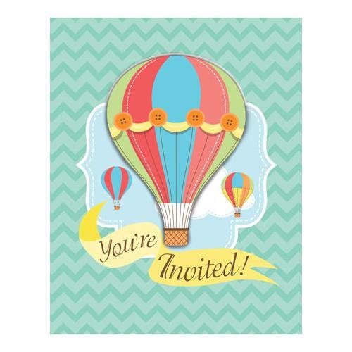 8 Pack Up Up and Away Balloon Party Invitations - The Base Warehouse