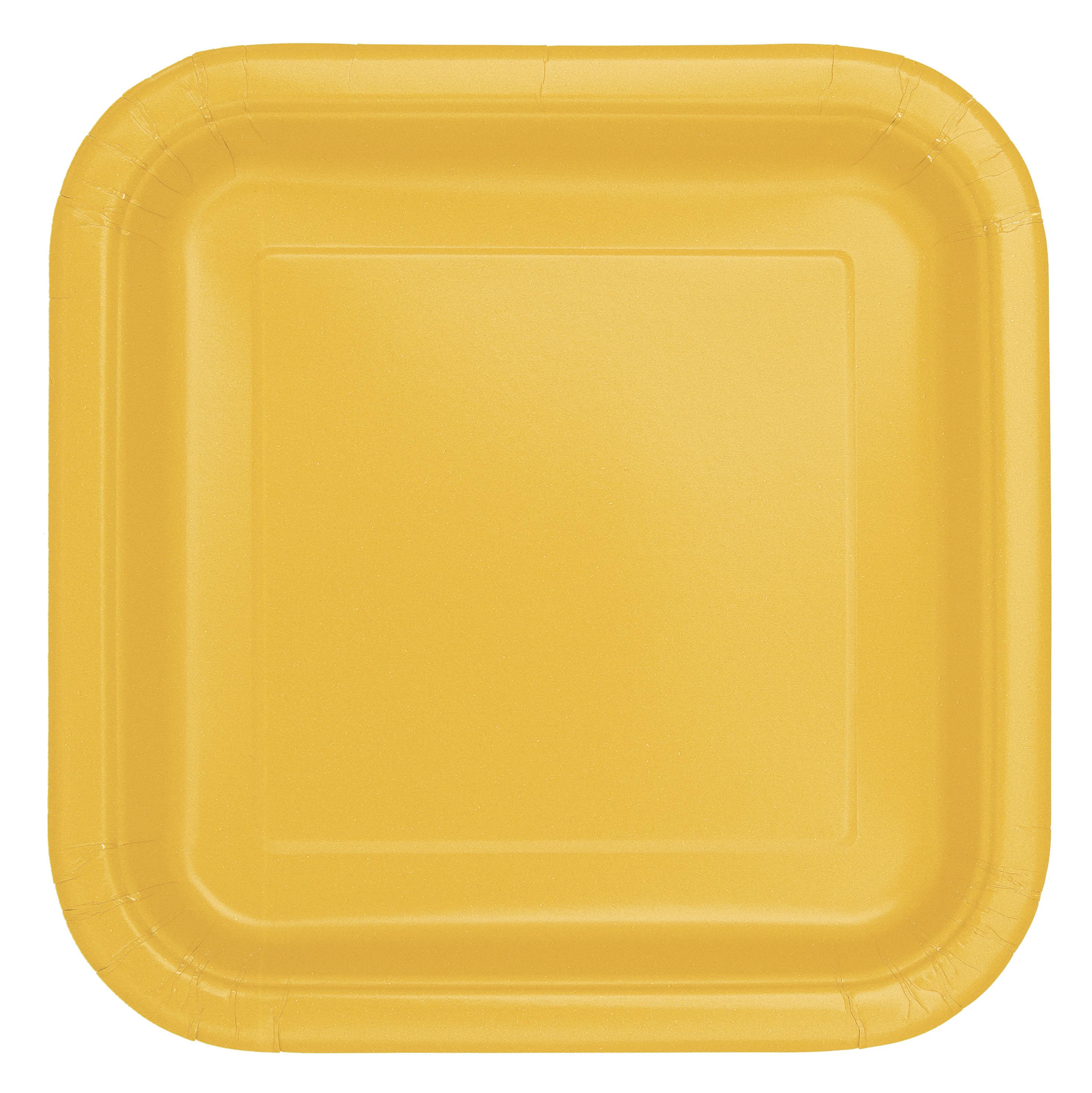 16 Pack Sunflower Yellow Square Paper Plates - 18cm - The Base Warehouse