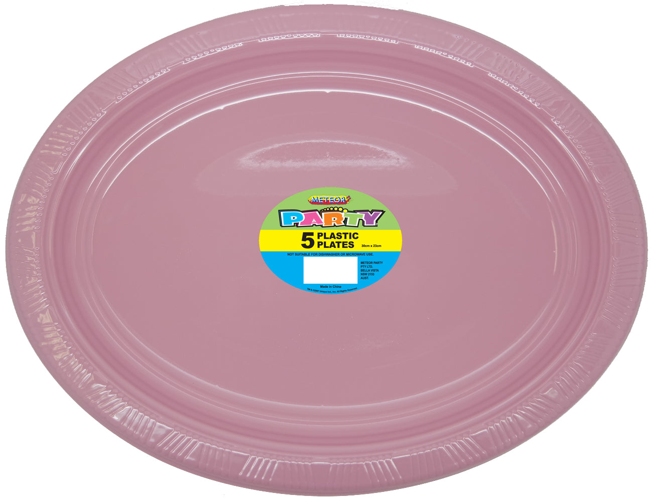 5 Pack Lovely Pink Oval Plastic Plates - 30cm x 23cm