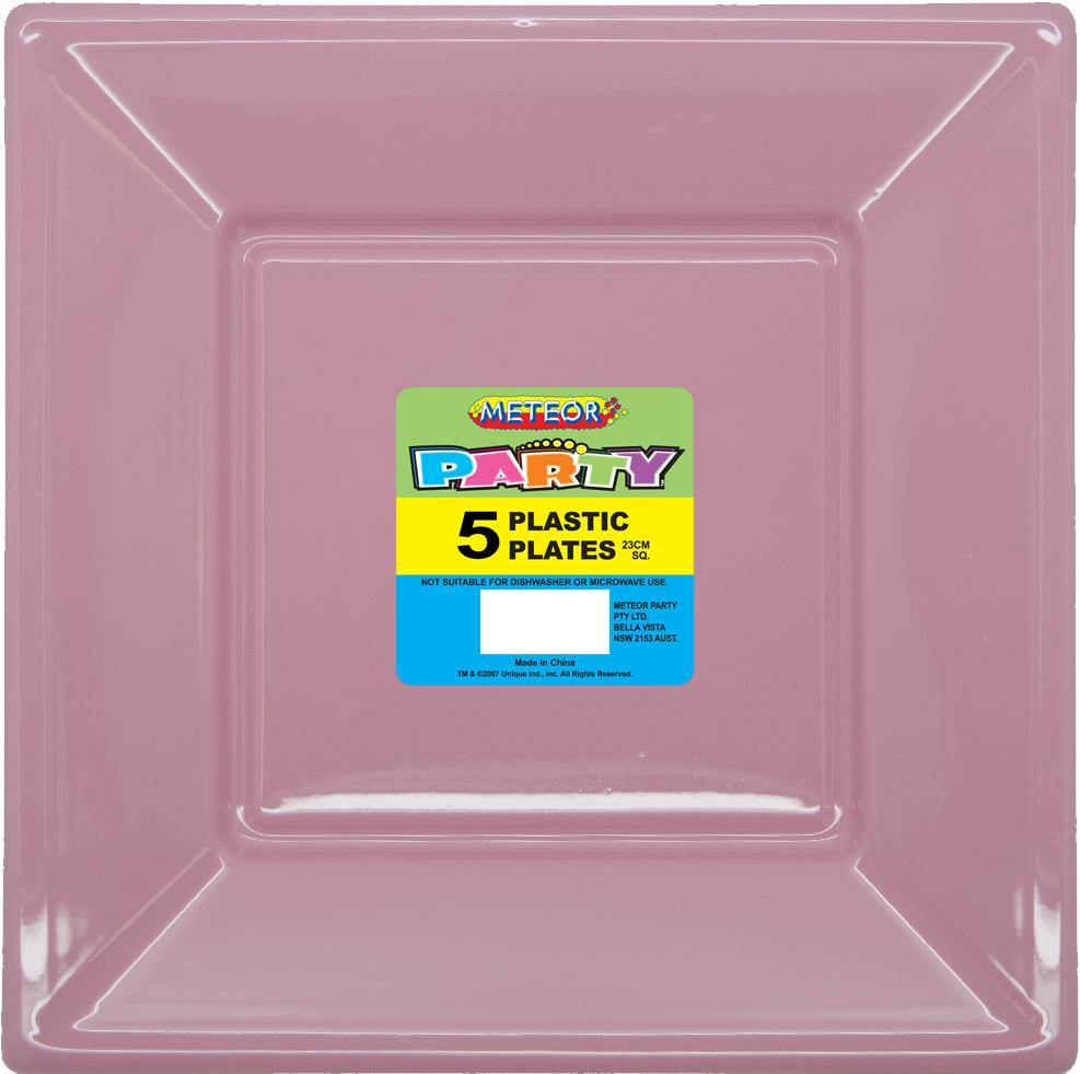 5 Pack Lovely Pink Square Plastic Plates - 23cm - The Base Warehouse