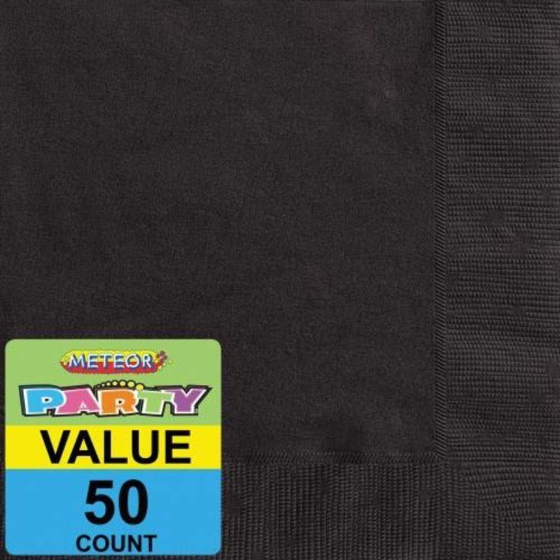 50 Pack Midnight Black Beverage Napkins - 25cm