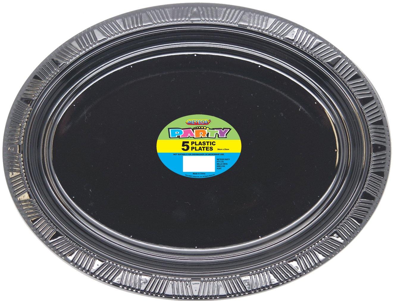 5 Pack Midnight Black Oval Plastic Plates - 30cm x 23cm - The Base Warehouse