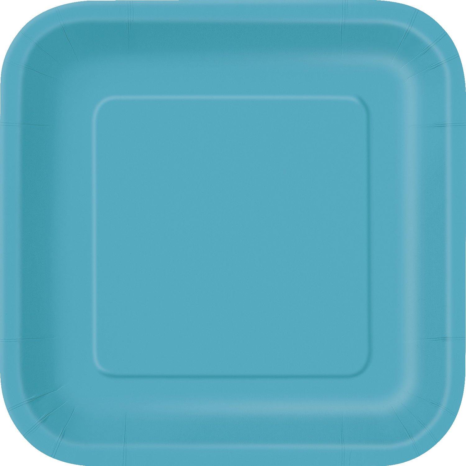 16 Pack Caribbean Teal Square Paper Plates - 18cm - The Base Warehouse