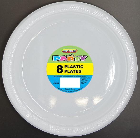 8 Pack Bright White Plastic Plates - 23cm - The Base Warehouse